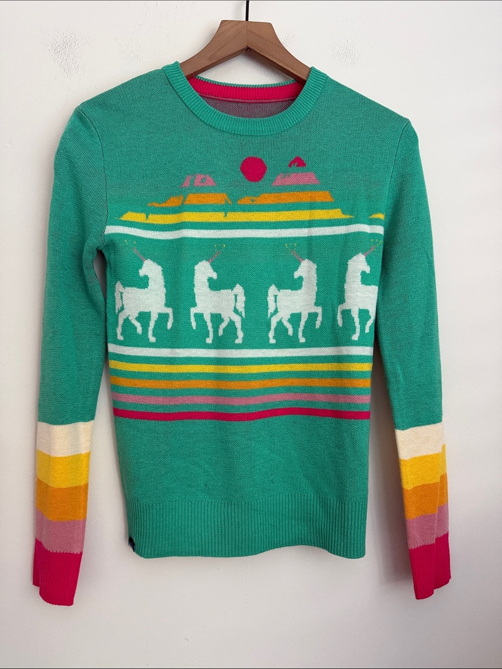 Kavu Sweater Womens XS Green Hillrose Unicorn Wool Blend Crew Neck Outdoor